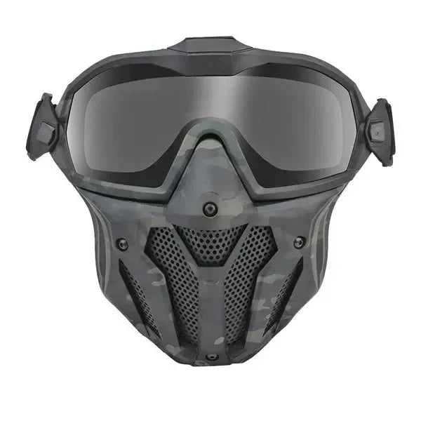 SINAIRSOFT Taktika Ĉasada Kontraŭnebula Tutvizaĝa Masko Kun Ventolila Okulvitra Lenso + Duonvizaĝa Masko Aro