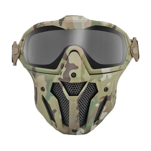 SINAIRSOFT Tactical Hunting Antifog Full Face Mask Fan Goggles Lens + Half Face Mask Set