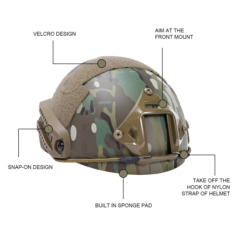 EMERSONGEAR Tactical Fast Helmet Airsoft MH Type Casque w/ NVG Shroud + Side Rail