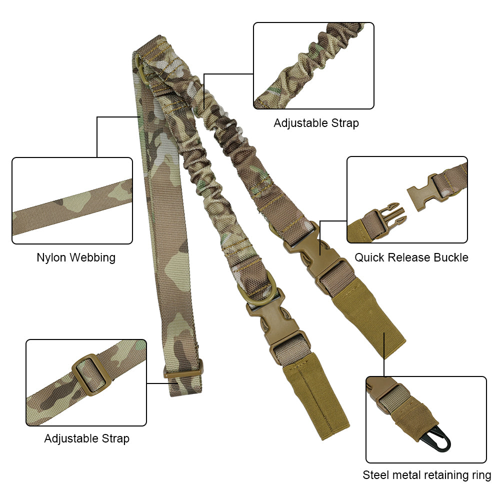 SINAIRSOFT Tactical Two Dual Point Sling Adjustable Bungee Hunting Rifle Gun Airsoft Strap