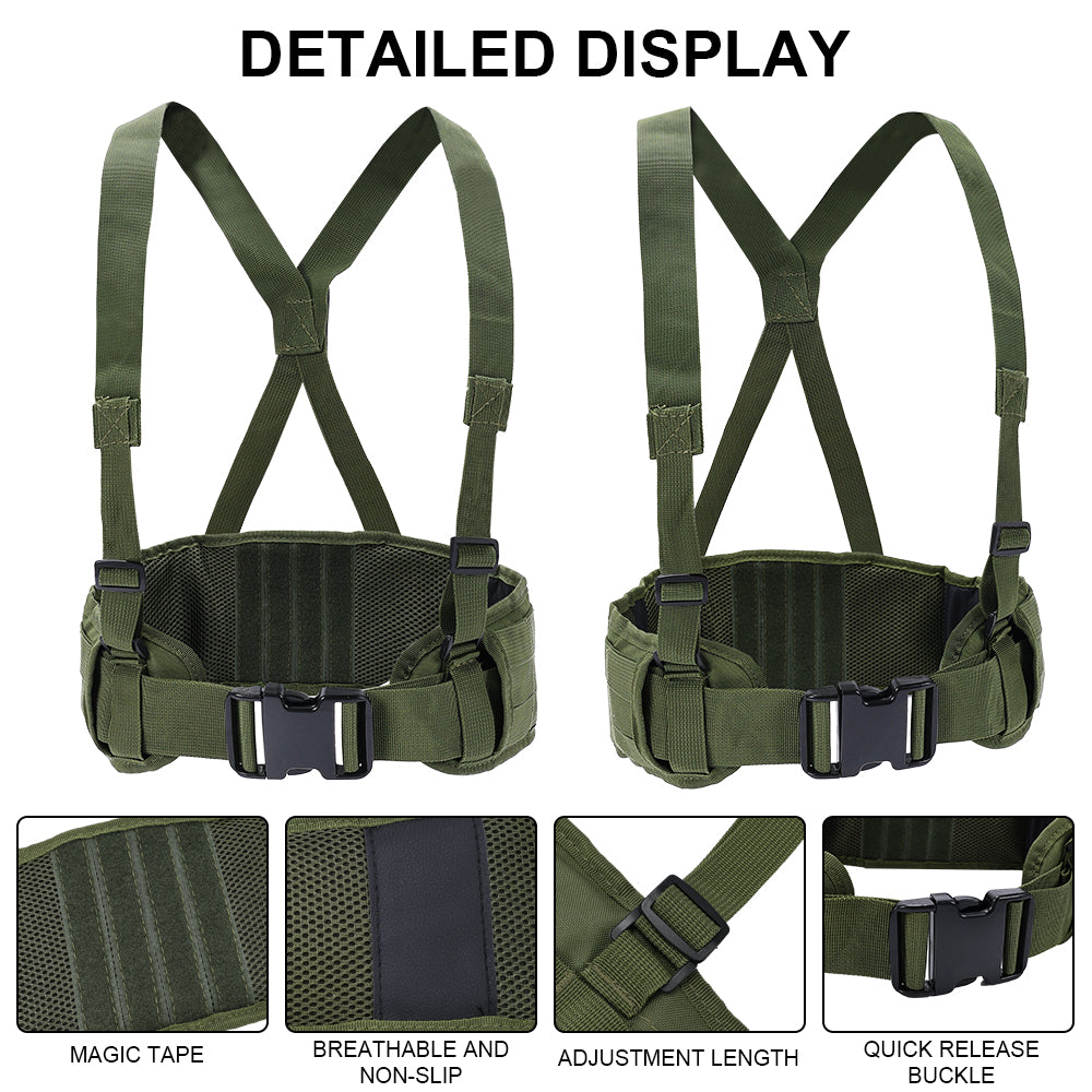 SINAIRSOFT Tactical Molle Waist Padded Belt w/ Suspender Combat Hunting Belts