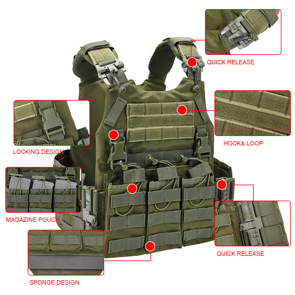 SINAIRSOFT Tactical Quick Release Vest Lightweight Utility Molle