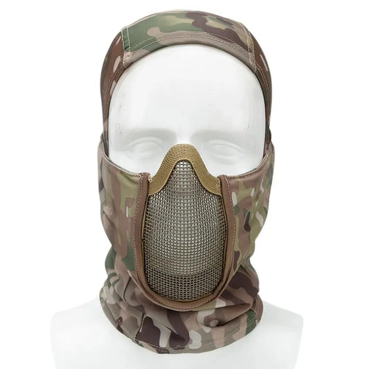 SINAIRSOFT Tactical Balaclava Steel Mesh Face Mask Camo Full Hat Neck Scarf