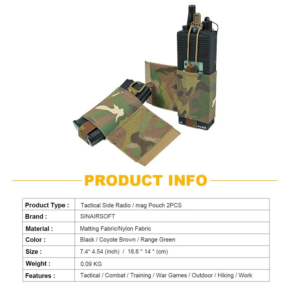 SINAIRSOFT Tactical Side Radio Pouch 2PCS Walkie Talkies Elastic Mag Pouch for Vest