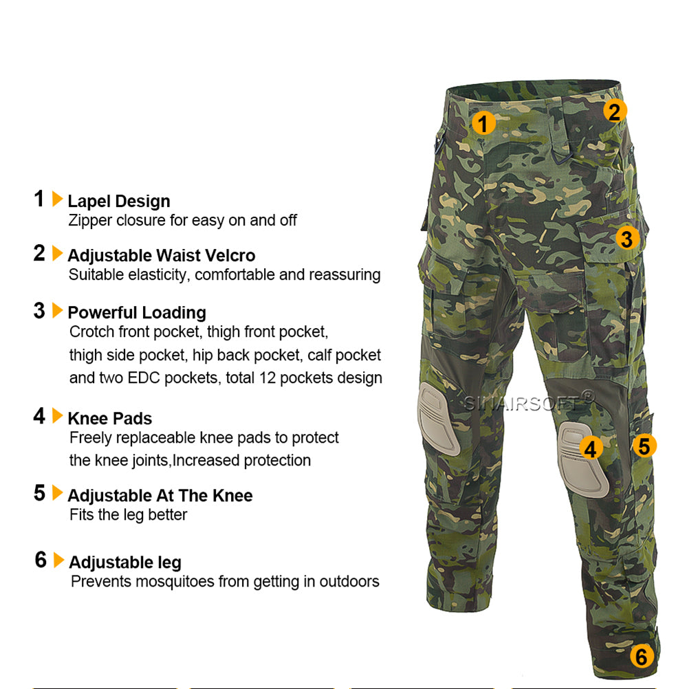 SINAIRSOFT Tactical Mens Airsoft Gen3 G3 Combat Suit Shirt Pants Special Forces Uniform