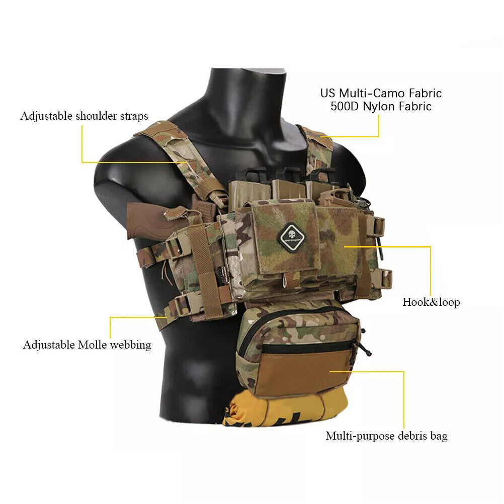 EMERSONGEAR Tactical Chest Rig MK3 Micro Fight Adjust Classic Carrier w/ 5.56 Pouch