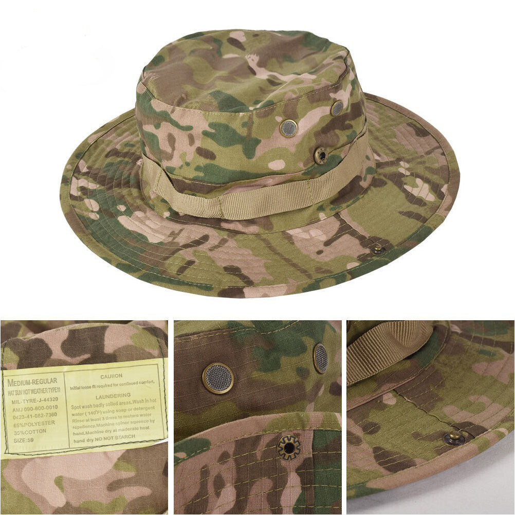 SINAIRSOFT Tactical Boonie Hat Camo Bucket Wide Brim Sun Fishing Bush Booney Cap