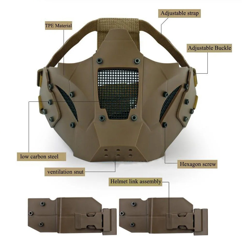 SINAIRSOFT Tactical Mesh Mask Half Face Mask Airsoft FAST Helmet Masks