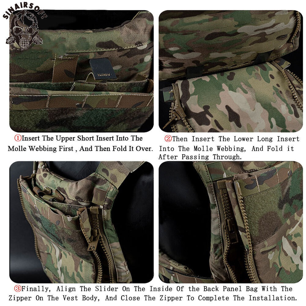 SINAIRSOFT Tactical Zipper Back pack Plate Carrier Bag Panel Hydration Pouch