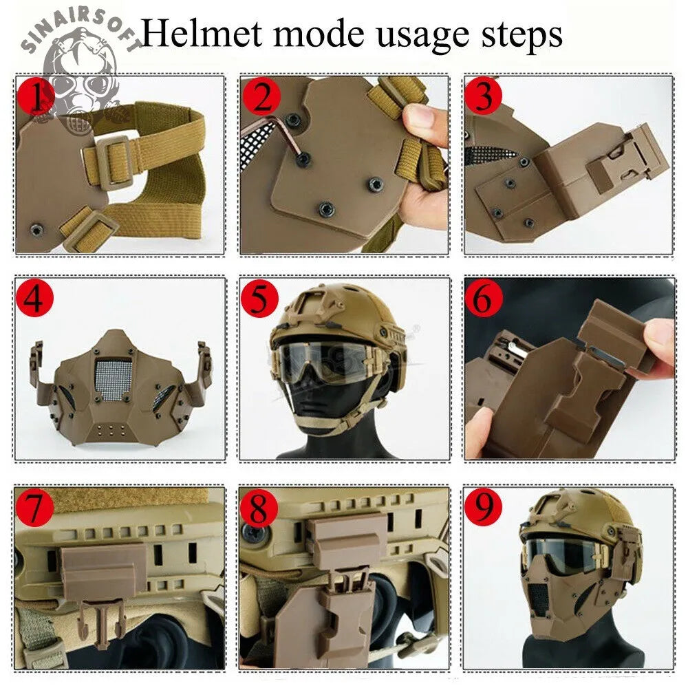 SINAIRSOFT Tactical Mesh Mask Half Face Mask Airsoft FAST Helmet Masks