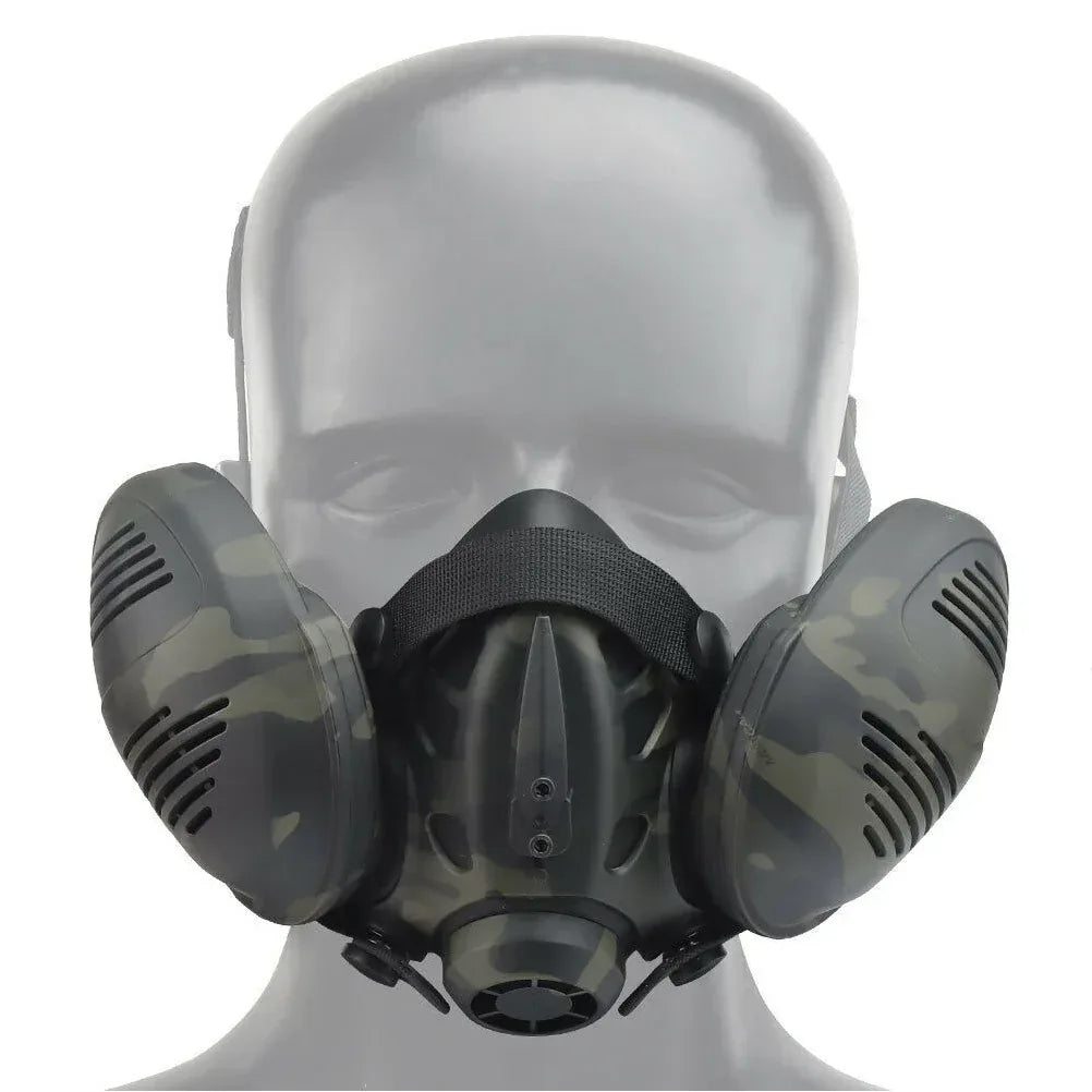 SINAIRSOFT Taktika Protekta Duonvizaĝa Masko Ambaŭflanka Spirmaska Vizaĝpeco