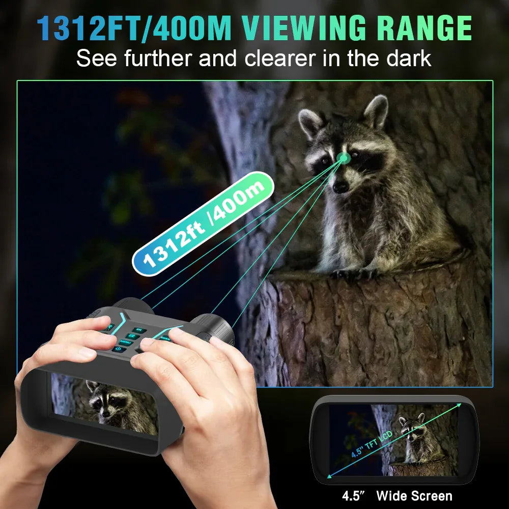SINAIRSOFT 4K Night Vision Binoculars 4.5 Inch Screen 8X Digital Zoom Tactical Rechargeable