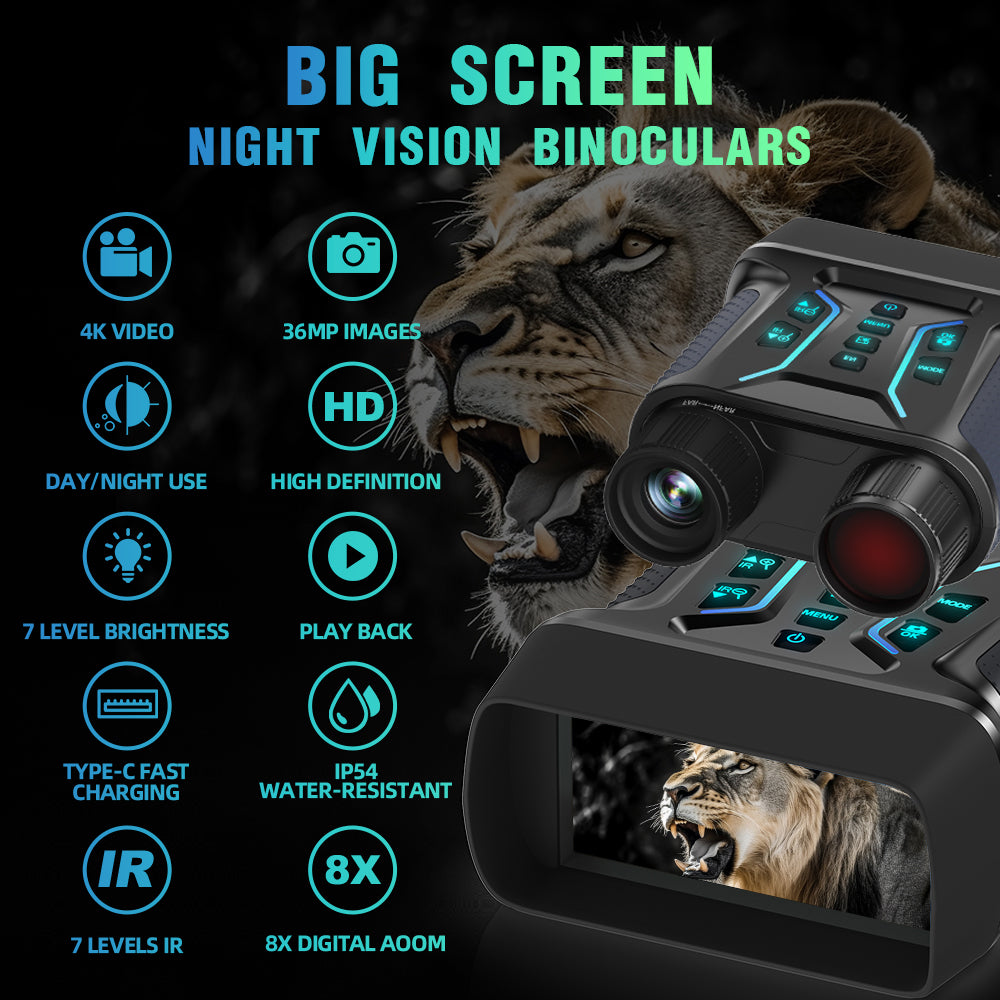 SINAIRSOFT 4K Night Vision Binoculars 4.5 Inch Screen 8X Digital Zoom Tactical Rechargeable