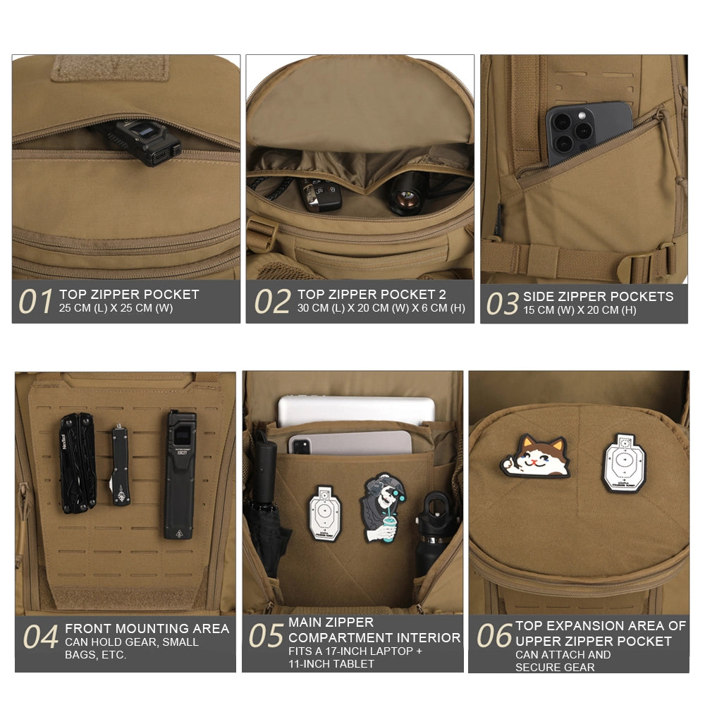 حقيبة ظهر هجومية SINAIRSOFT بقص ليزر MOLLE مقاس 17 بوصة للاستخدام اليومي