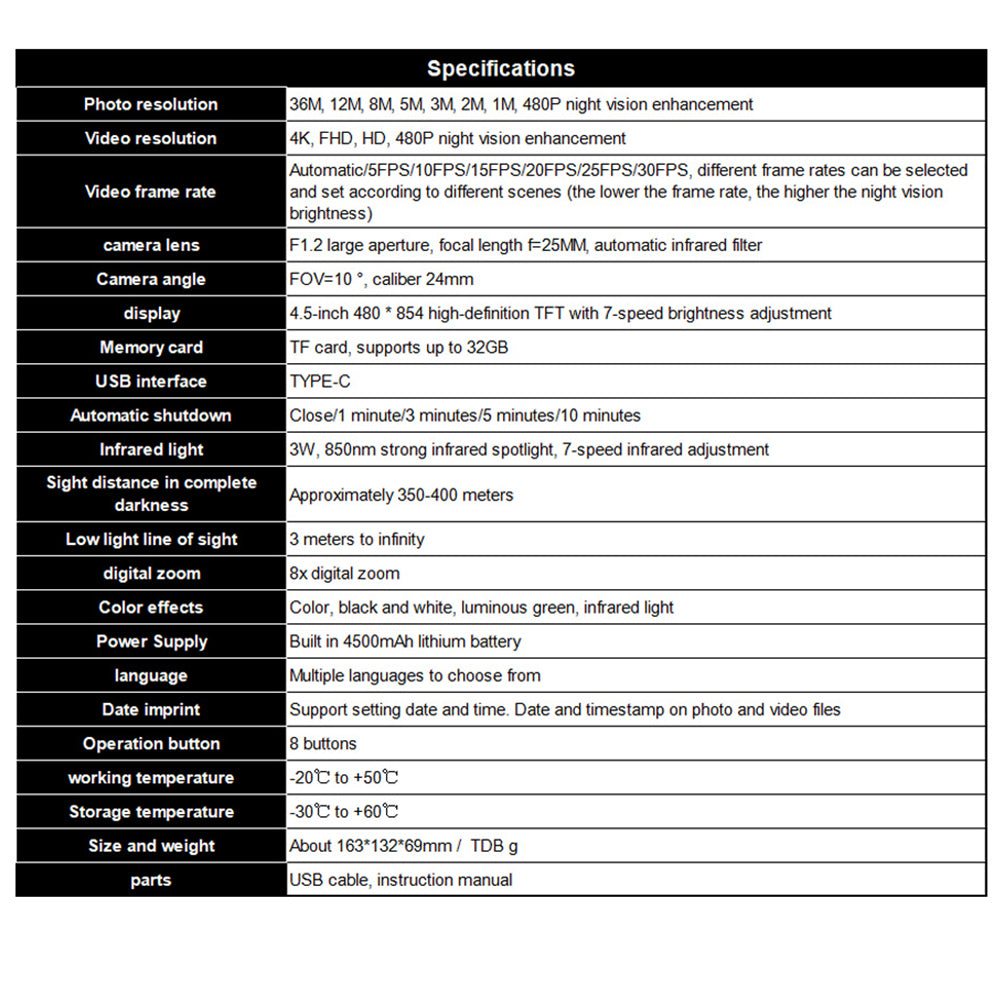 SINAIRSOFT 4K Night Vision Binoculars 4.5 Inch Screen 8X Digital Zoom Tactical Rechargeable