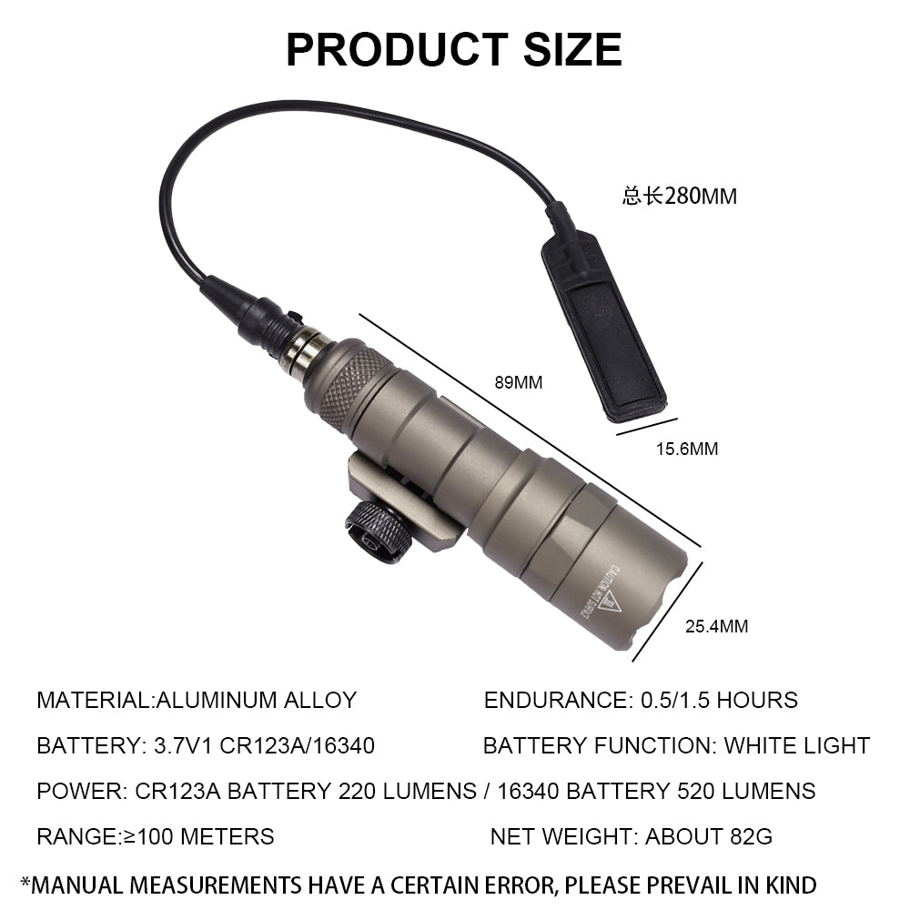 SINAIRSOFT Tactical 400 Lumens LED Flashlight Scout Lights Lamp Airsoft Rail Mount