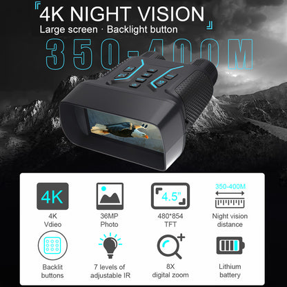 SINAIRSOFT 4K Night Vision Binoculars 4.5 Inch Screen 8X Digital Zoom Tactical Rechargeable