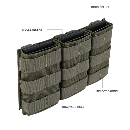 SINAIRSOFT  Tactical Triple 5.56 Magazine Pouch w/ Insert Open Top Molle Rifle Mag Holder