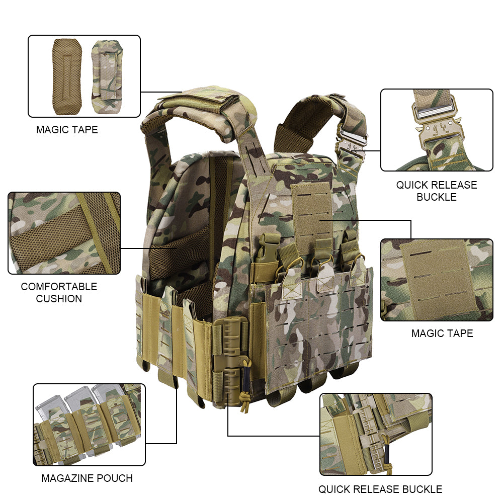 SINAIRSOFT Tactical Vest Adjustable CS Plate Carried Vest Quick Release laser cut