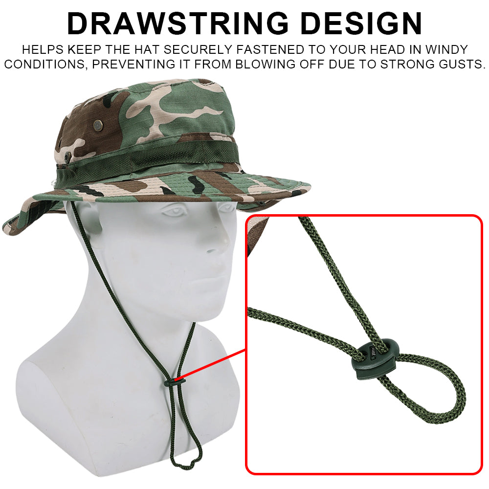 SINAIRSOFT Tactical Boonie Hat Camo Bucket Wide Brim Sun Fishing Bush Booney Cap
