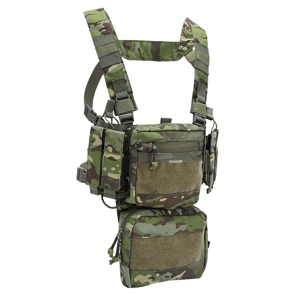 سترة صدر تكتيكية من SINAIRSOFT، صدرية قتالية بنظام MOLLE مع حقيبة مخازن بندقية ومسدس