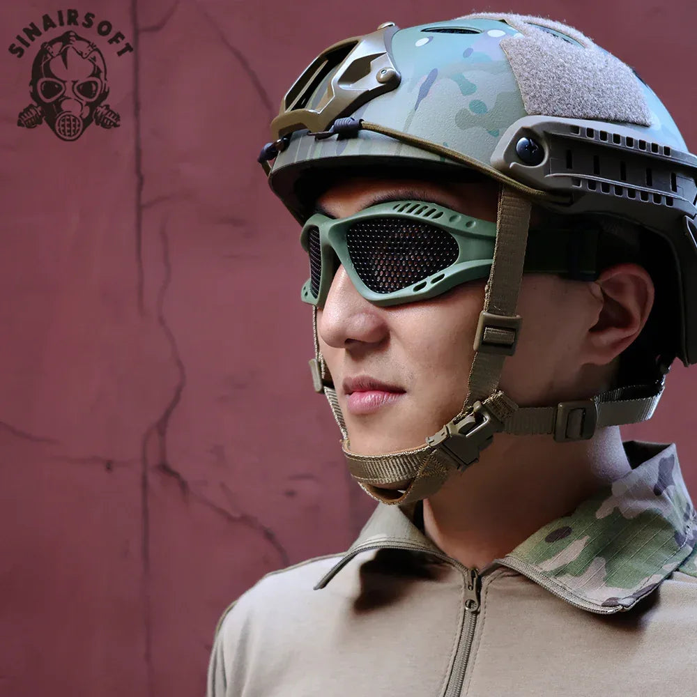 نظارات SINAIRSOFT التكتيكية للعبة إيرسوفت (Airsoft) شبكية معدنية للحماية من الرصاص ونظارات واقية للعين
