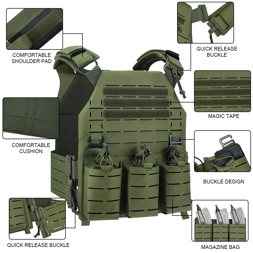 سترة SINAIRSOFT التكتيكية مع تحرير سريع وقص ليزر لثلاث مخازن ذخيرة