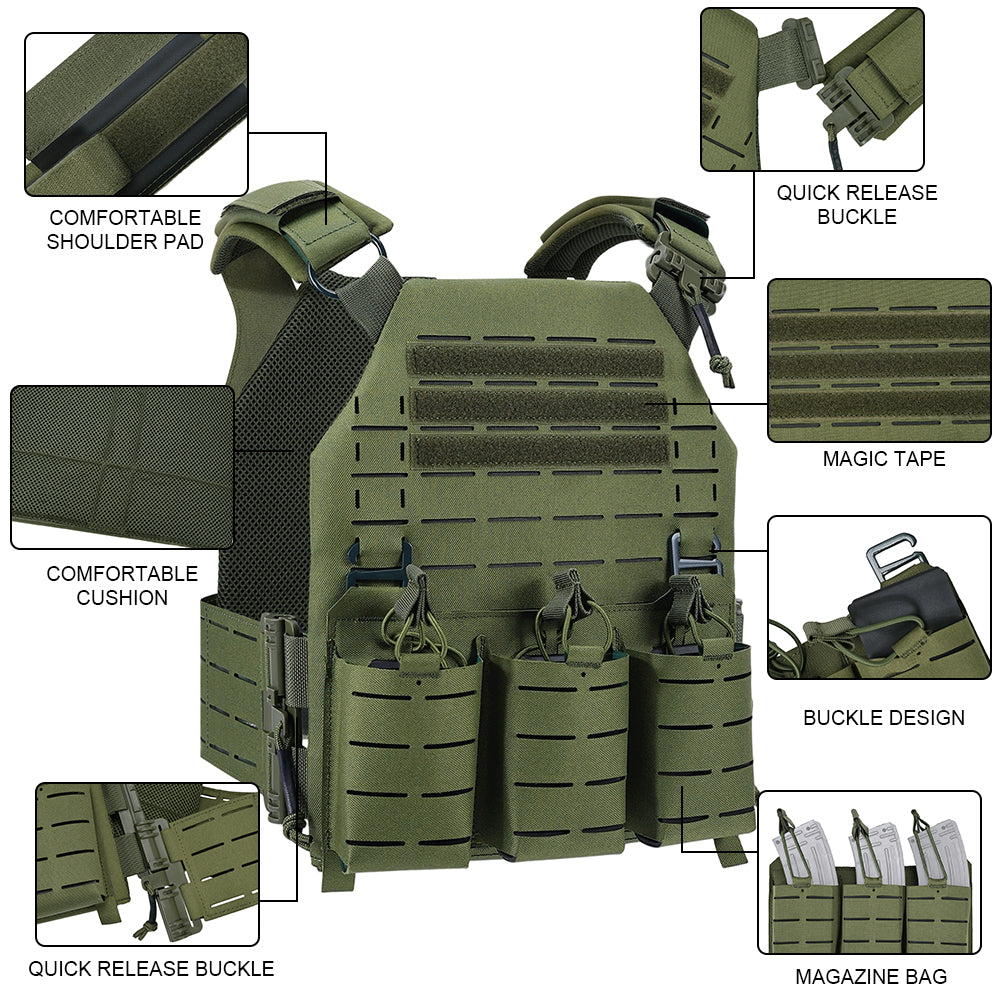 SINAIRSOFT Tactical Vest With Quick Release Laser Cut Triple Magazine