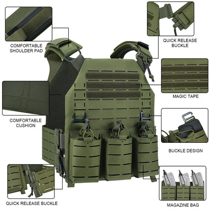 SINAIRSOFT Tactical Vest With Quick Release Laser Cut Triple Magazine