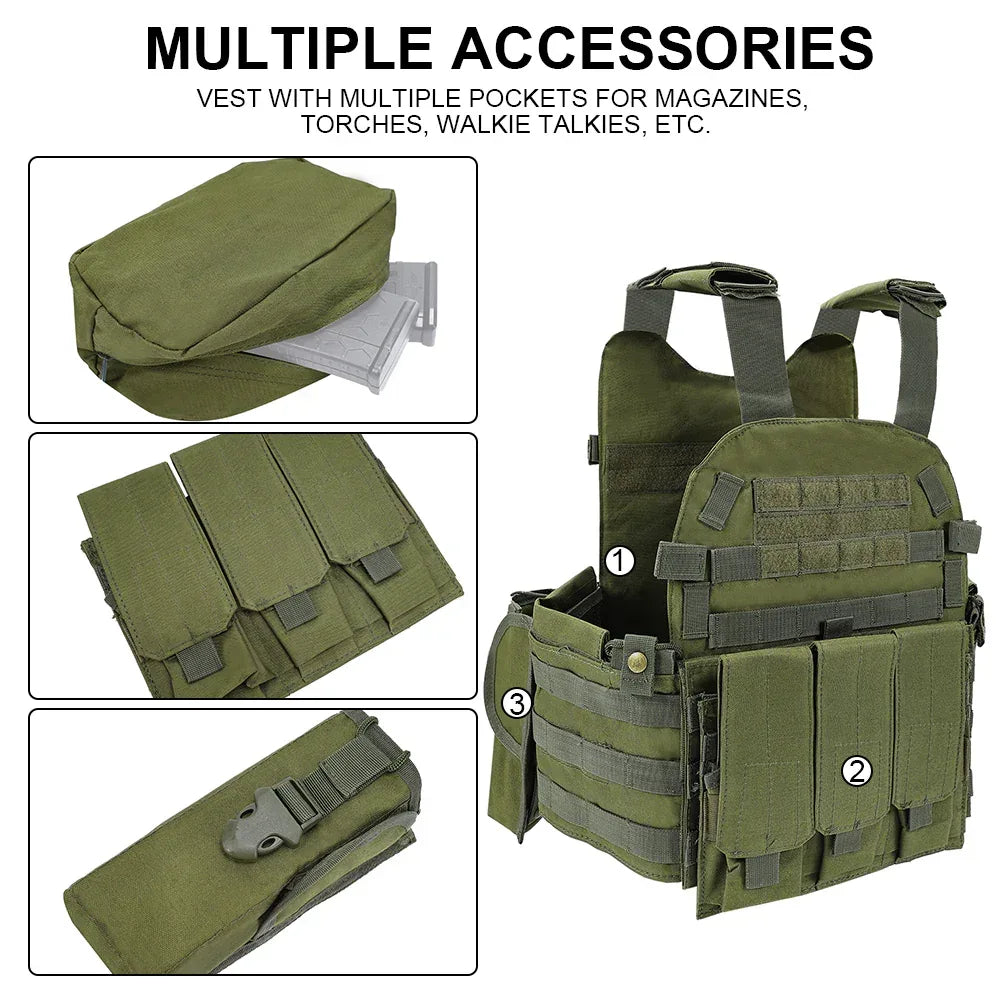 SINAIRSOFT Tactical Vest Plate Carrier Molle Airsoft Combat Assault Gear w/ Pouch
