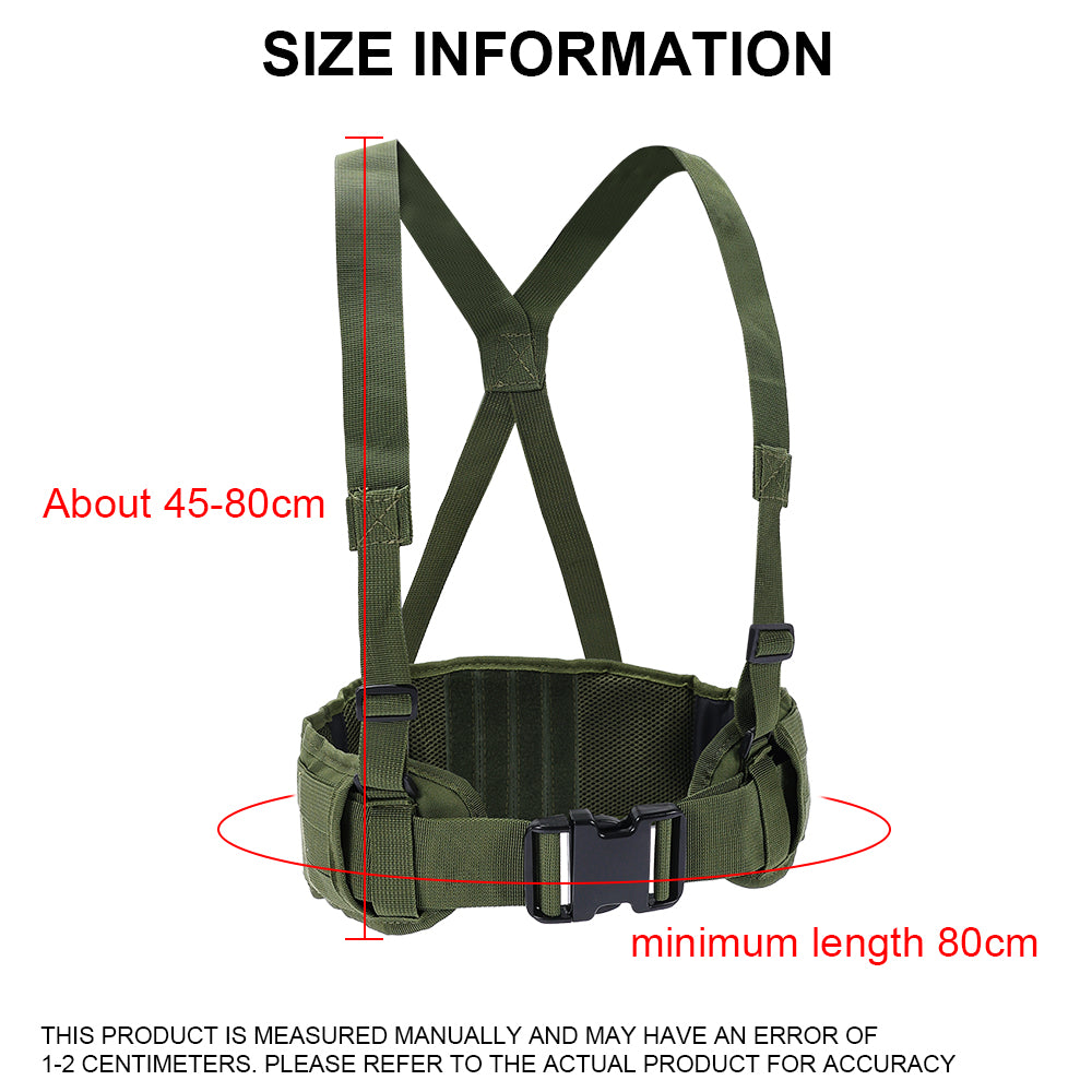 SINAIRSOFT Tactical Molle Waist Padded Belt w/ Suspender Combat Hunting Belts