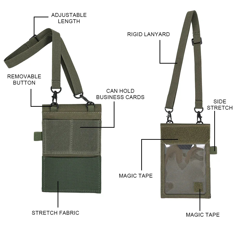 SINAIRSOFT Tactical ID Card Holder Hook & Loop Patch Badge Credit Bag Neck Lanyard Key Ring