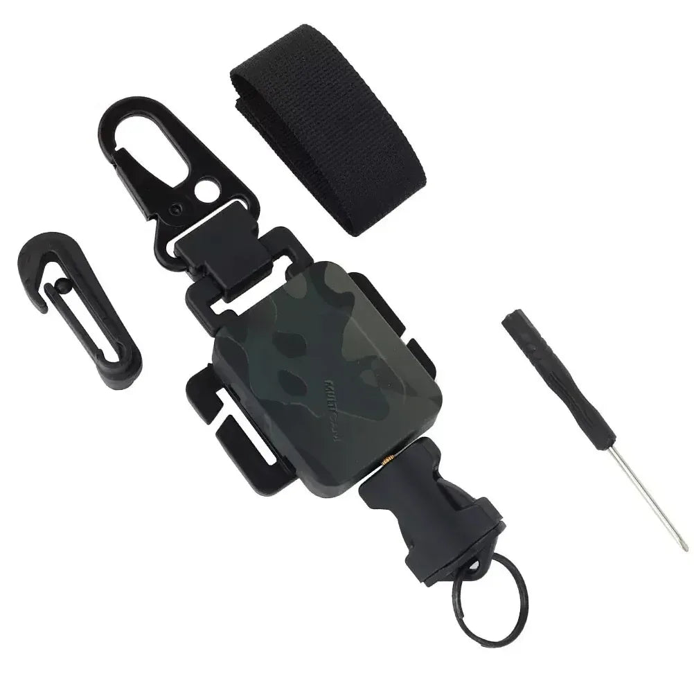 حلقة مفاتيح من الصلب المعدني التكتيكي قابل للسحب من SINAIRSOFT، سلسلة حبل نايلون، مشبك حزام حلقة مفاتيح