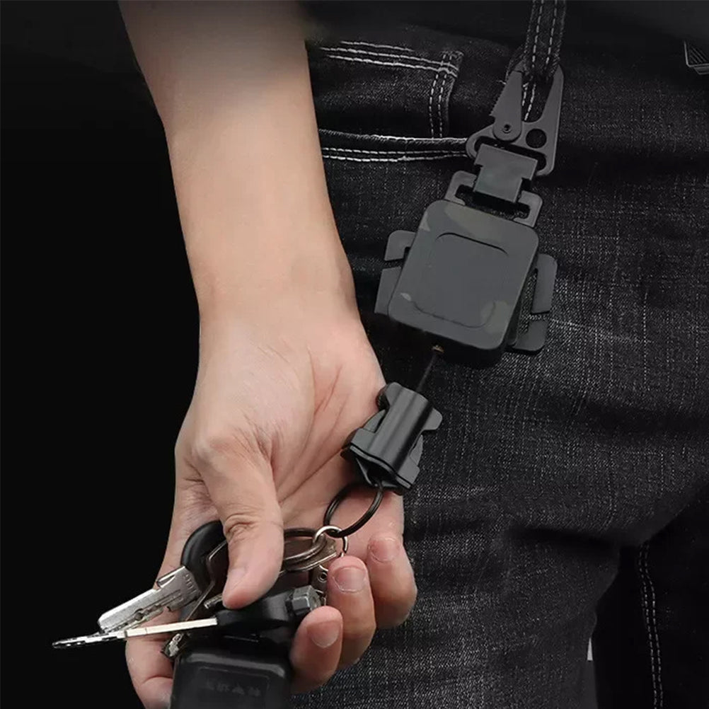 SINAIRSOFT Tactical Retractable Metal Steel Key Ring Chain Nylon Rope Belt Clip Keychain