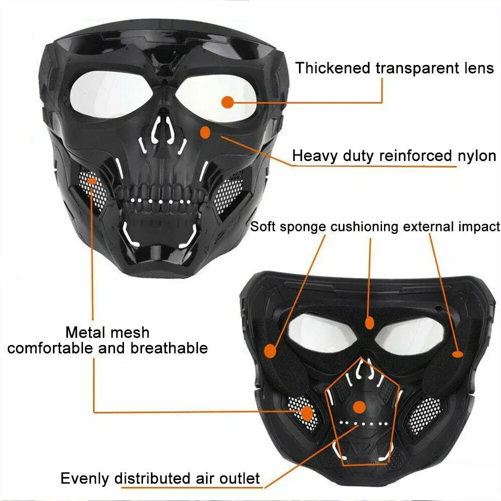 قناع SINAIRSOFT Skull التكتيكي للعبة الأيرسوفت، قناع وجه كامل واقٍ CS للخوذة