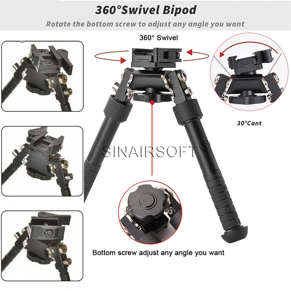 SINAIRSOFT V8 Tactical Hunting Rifle Bipod 6-9" 360° Swivel Bipod