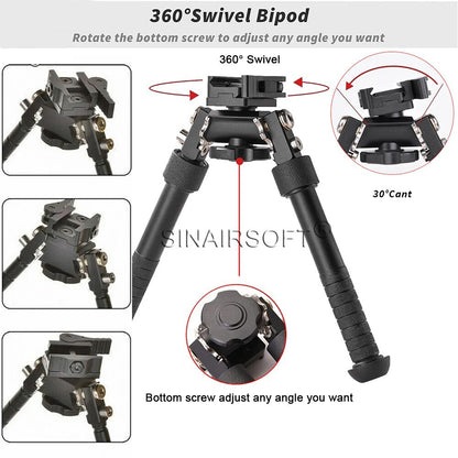 SINAIRSOFT V8 Tactical Hunting Rifle Bipod 6-9" 360° Swivel Bipod
