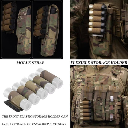 SINAIRSOFT Tactical 5 Round 12 Gauge Ammo Pouch Molle Hanging Sticker Holder Bag