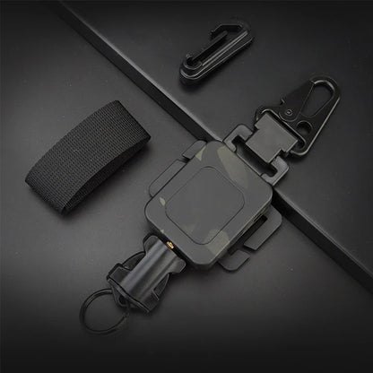 SINAIRSOFT Tactical Retractable Metal Steel Key Ring Chain Nylon Rope Belt Clip Keychain