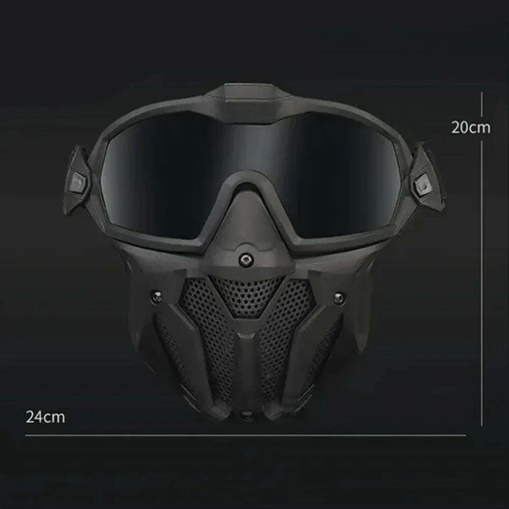 SINAIRSOFT Tactical Hunting Antifog Full Face Mask Fan Goggles Lens + Half Face Mask Set